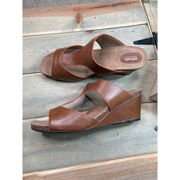 NEW Softwalk Brown Tan Slip On Wedge Sandals Womens 12M Jermaine - Picture 9 of 9